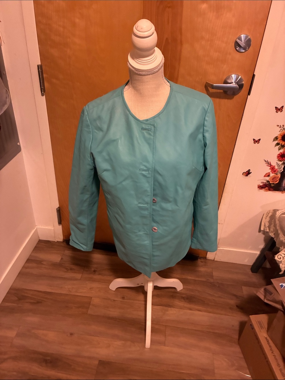 Chadwicks Teal Leather Collarless Jacket